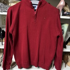 Tommy Hilfiger Boys Half Zip Red Pullover Sweater Sz 16/18