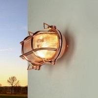 AußEnlampe Wandleuchte Messing Riffelglas IP64 In Kupfer E27 B: 21 Cm Maritim