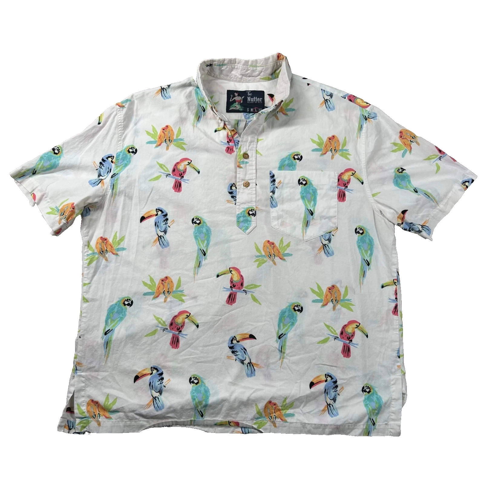 Chubbies The Nutter Shirt Mens L Hawaiian All Over Print Toucans Parrots USA