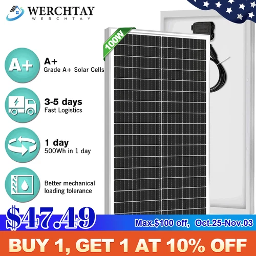 100W Watt 12v Monocrystalline Solar Panel RV Camping Home Off Grid Caravan Boat