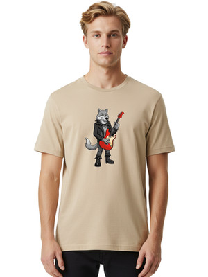 Wolf-Rockstar-1 Mens Graphic Tee, 100% Cotton, Casual Summer Wear