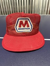 Vtg Marathon Petroleum Gas Red Mesh Snapback Trucker Hat Cap Louisville MFG USA