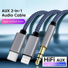 2 in 1 USB C iOS to 3.5mm AUX Audio Cable For iPhone 17 Pro Max 16Plus Android