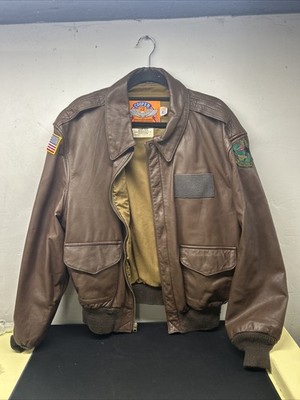 Cooper A-2 Comm.Brown Flight USAF Bomber Leather Jacket   46R With Patches