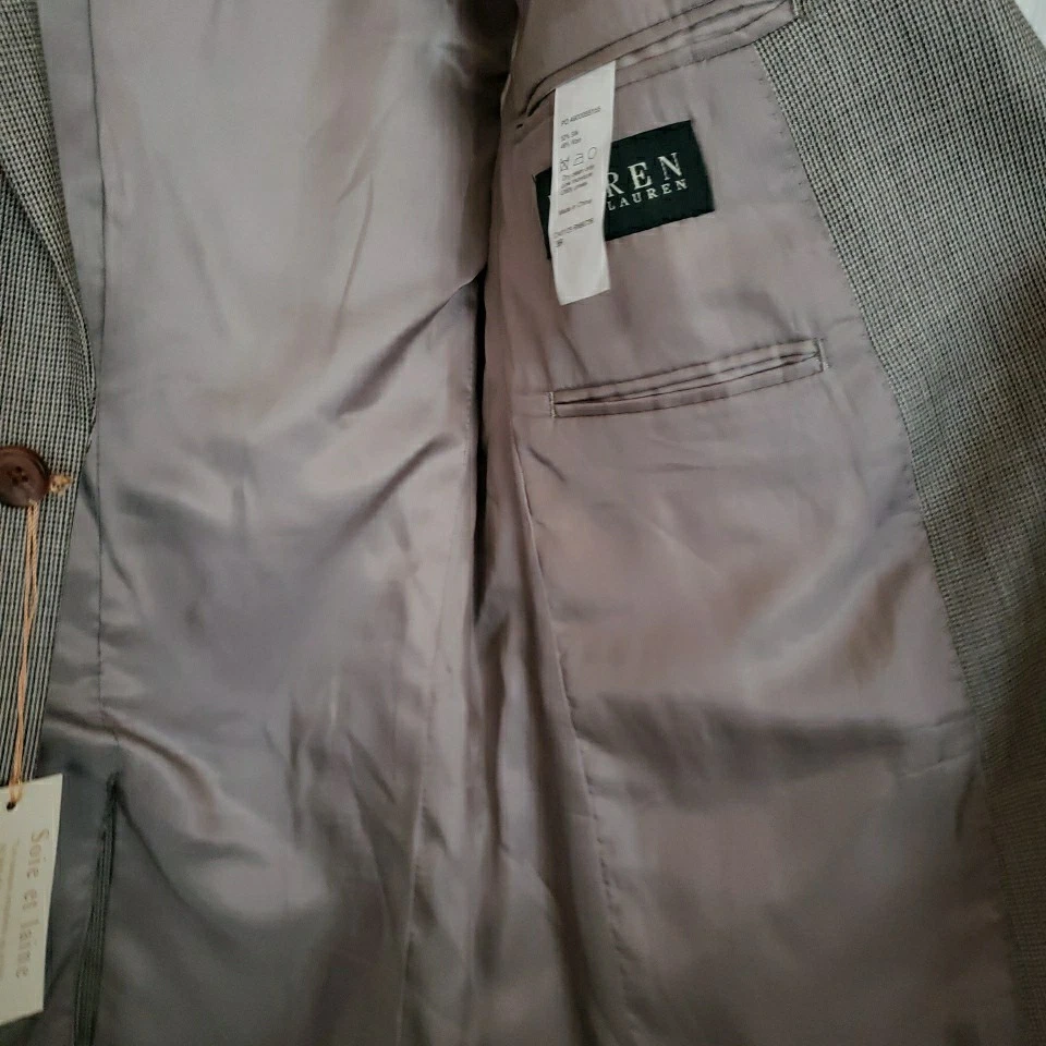 Nuevo con etiquetas Blazer de Lana de Seda Lauren Ralph Lauren Abrigo Deportivo Marrón Estampado Foto 4 de 4