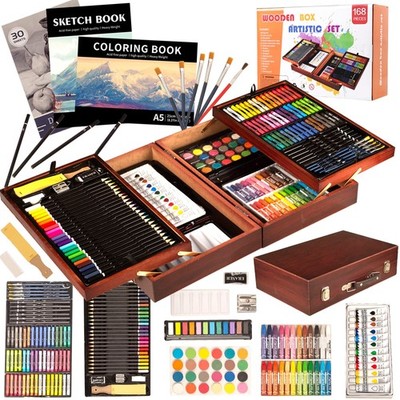 KINSPORY 168-Pack Art Supplies, Deluxe Wooden Art Set Crafts Drawing Painting Co