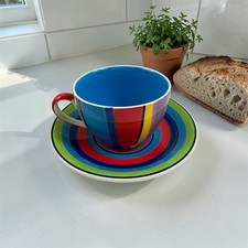 Whittard Of Chelsea Tea Cup And Saucer Coffee Mug Stripe Stripy Handpainted Blue