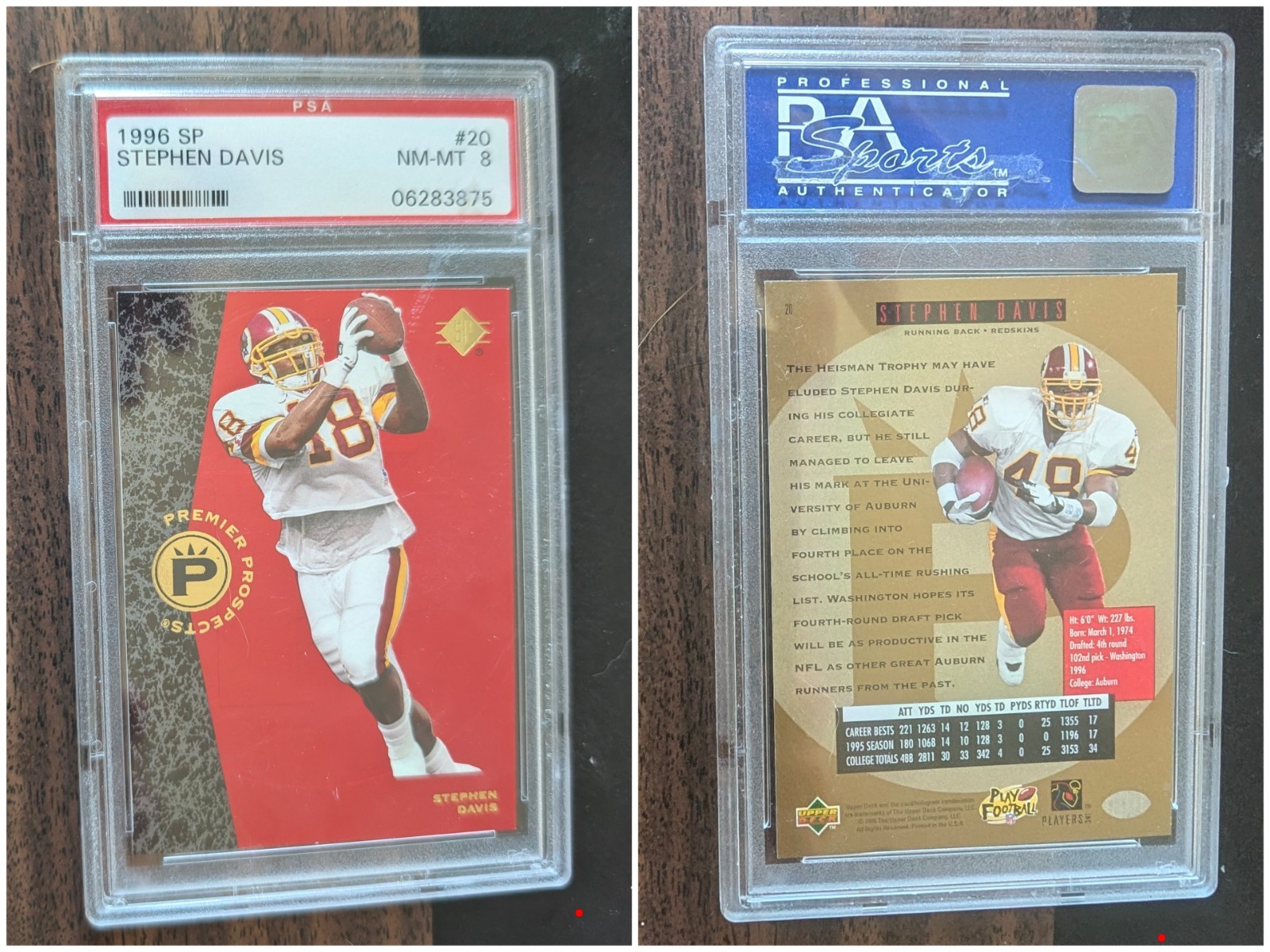 Upper Deck 1996 SP Premier Prospects Stephen Davis #20 Rookie PSA 8 Redskins