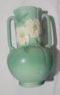 Antique Weller Dogwood Rose Floral Double Handle Art Pottery Vase 1930s 9.5"