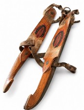 Antique Nijdam Schaatsen Dutch Wooden Ice Skates Leather Strap 15  