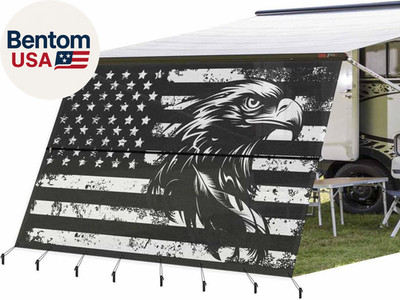 RV Awning Sun Shade Screen 9' X 15'3'', Black Eagle 4Th of July Mesh RV Awning Sh