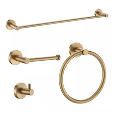 4-Piece Brushed Gold Bathroom Accessories Set with Towel Bar Towel Hook Toilet P