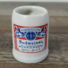 Budweiser Busch Mini Cerveza Stein Shot Glass Soporte Palillo de Dientes Vaso de Cerámica De Colección