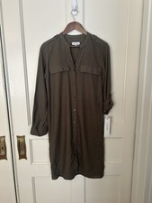 Calvin Klein Linen Blend Button Front Shift Dress Womens Size 2 Army Green NWT