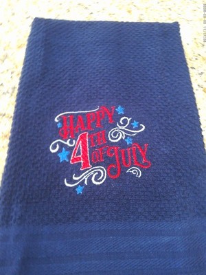 Embroidered  Blue Mainstays Kitchen Hand Towel  Patriotic Happy 4th  July BS3107