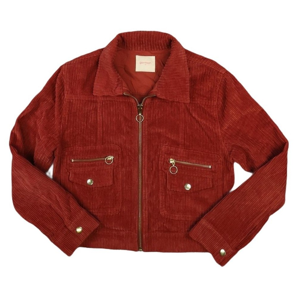 Gorman Jacket Womens 10 Red Cropped Corduroy Full Zip Collared Long Sleeve 10
