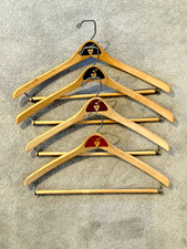 4 Vintage GGG Clothes Wooden Suit Hangers - brown, black, red