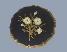 Vintage Stratton Of England Compact Navy & White Flowers Unused w/Original Box