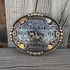 Cowboy Trophy Rodeo Style Belt Buckle with calf rider