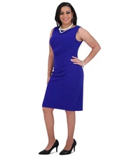 Kasper Women's Side-Pleated Sleeveless Chic Glitter Sheath Dress Royal Blue XL