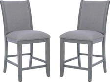 Teesha Grey Wooden Counter Stool Set of 2 with Grey Upholstered Seats and Backs