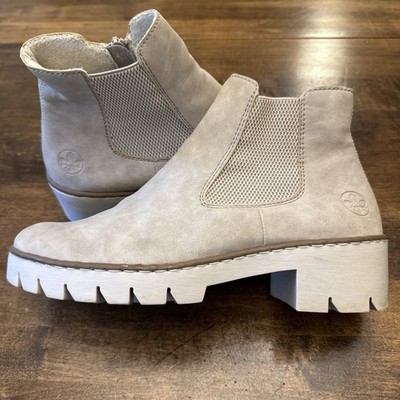 Rieker Priska Women's Tan/Beige Fur Zip Lace Ankle Boots Size 42 US 10