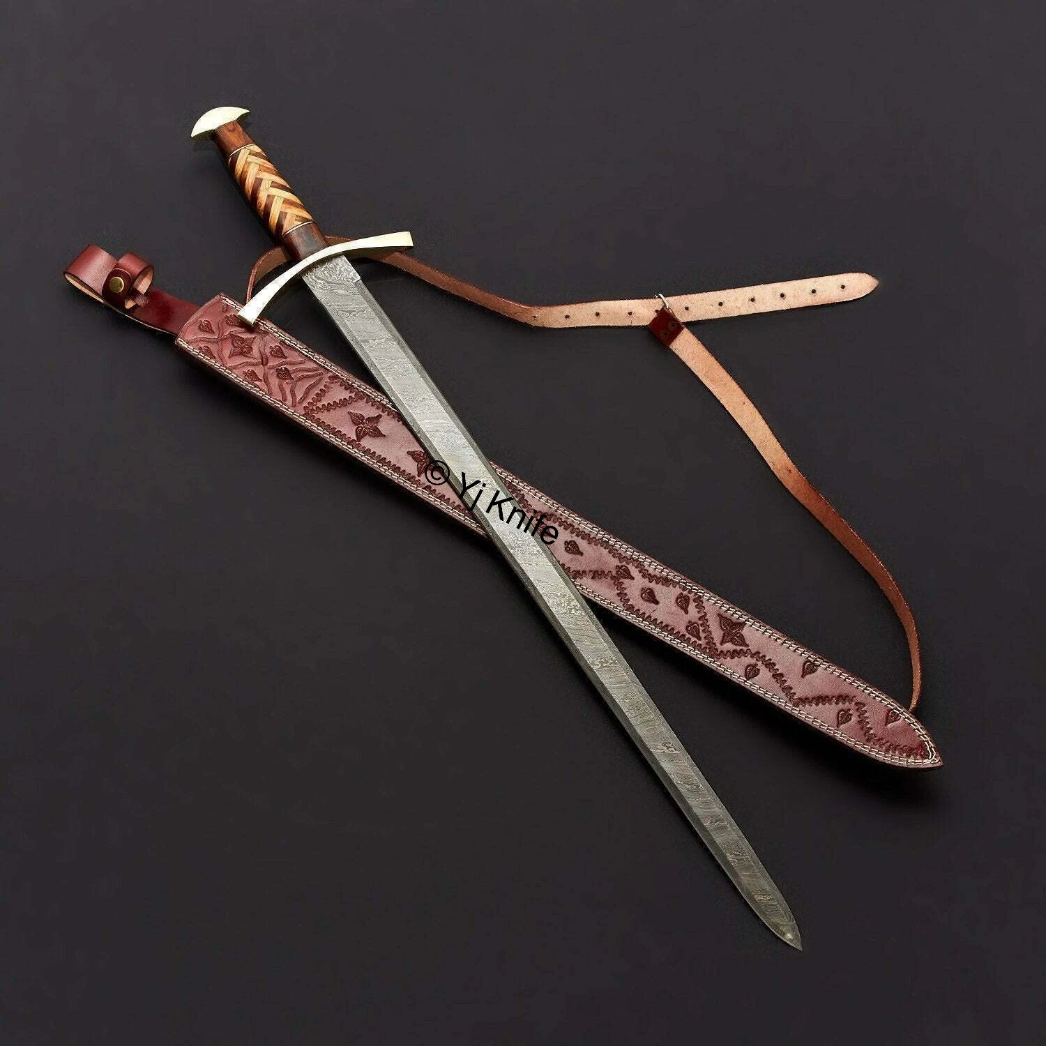 32 INCHES HANDMADE DAMASCUS STEEL VIKING COMBAT BATTLE READY SWORD WITH SHEATH