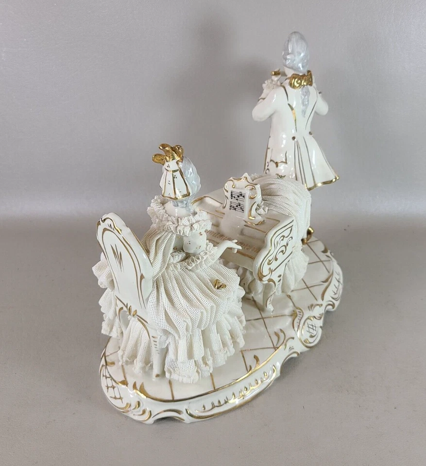 Dresden Franziska Hirsch Porceline Figurine Flute Lord & Piano Lady Gold Gilding - Image 4 of 4
