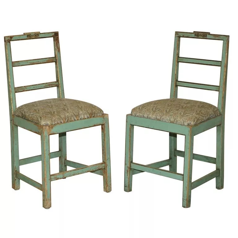 PAIR OF ANTIQUE ORIGINAL PAINT FRENCH COUNTRY CHAIRS INC LIBERTY S
