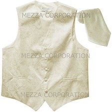 New Men's paisley formal Tuxedo Vest Waistcoat Necktie Ivory wedding formal prom
