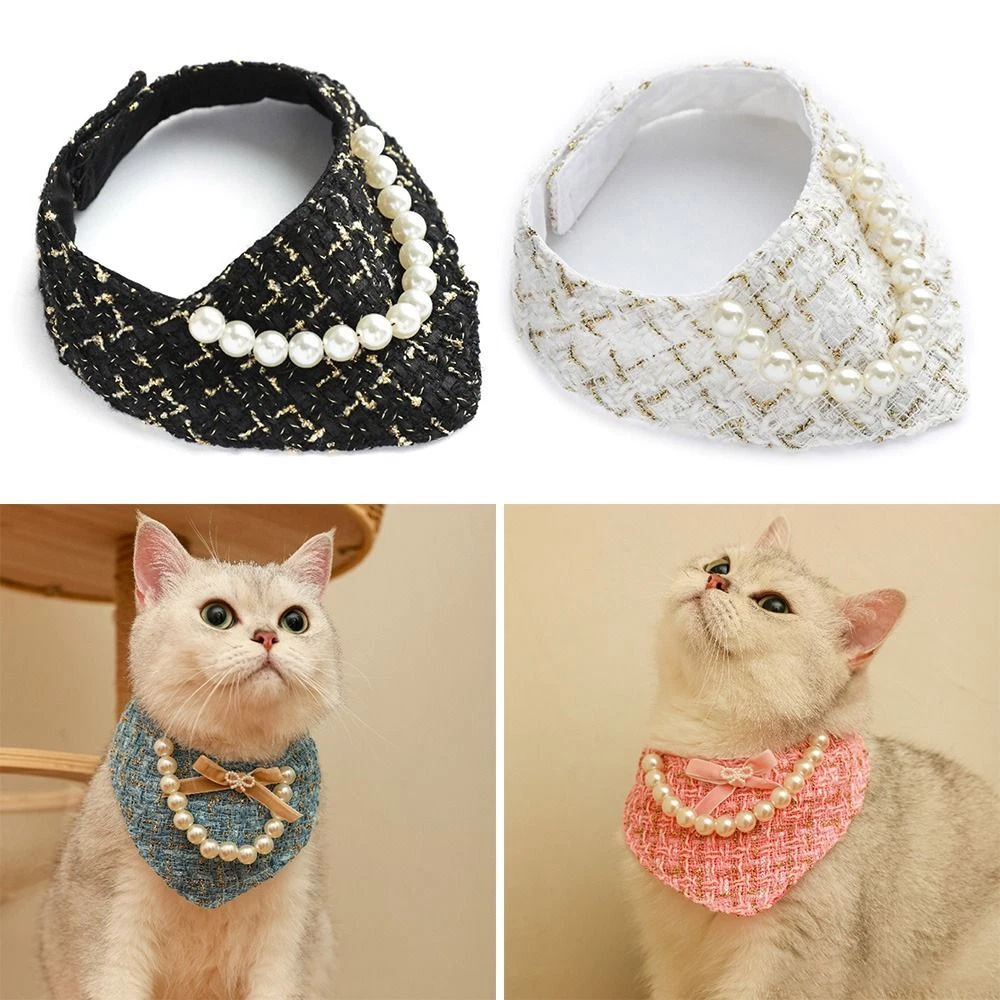 Strap Cat Necklace Pearl Collar Dog Neckerchief Pet Bandana Puppy