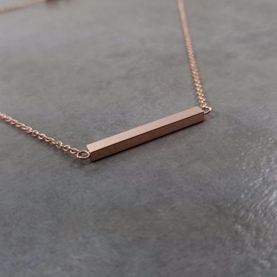 Dainty Rose Gold Shiny Straight Bar Necklace Charm Stylish Pendant Gift Women - Image 3 of 4