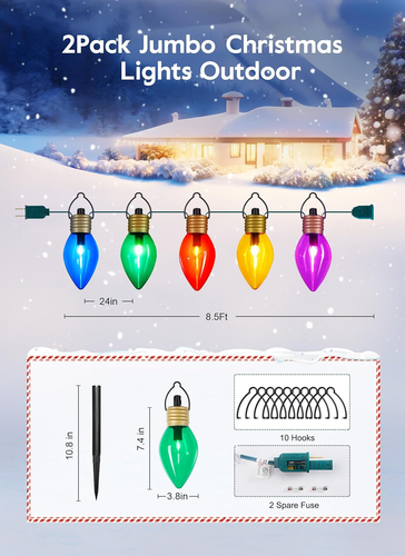 2 Pack Outdoor Christmas Decorations - Jumbo Xmas String Lights or Pathway Marke - Picture 3 of 7
