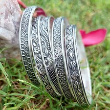 Set of 5 Bangle 925 Sterling Silver Oxidized Bangle Multi Design Bangle Set P55