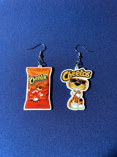 Silver Crunchy Cheetos / Chester Cheetah Drop Dangle Earrings - Picture 2 of 2