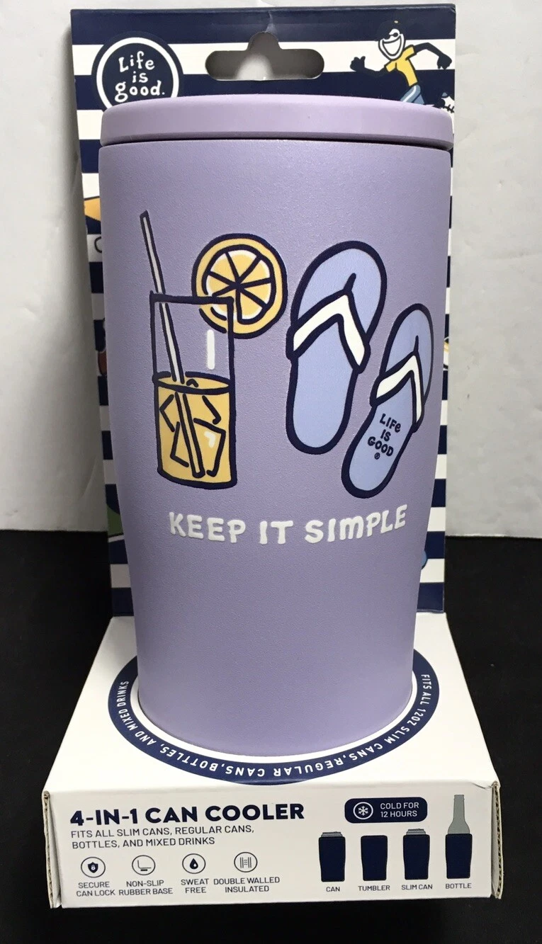 LIFE IS GOOD PURPLE SLIM CAN COOLER “Keep It Simple” 12 Oz NIB S/S Insulated