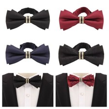 Men Paisley Solid Stripe Crystal Double Layers Pre-tied Adjustable Bow Bowtie