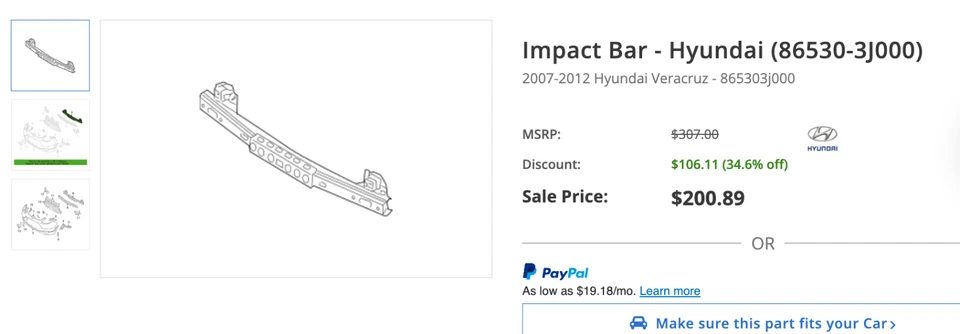 New! 2007-2012 Hyundai Veracruz Front Reinforcement Impact Bar OEM 86530-3J000 Foto 4 de 4