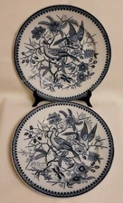 2 VILLEROY & BOCH METTLACH Blue Fasan Dinner Plate 9.5" 1900's