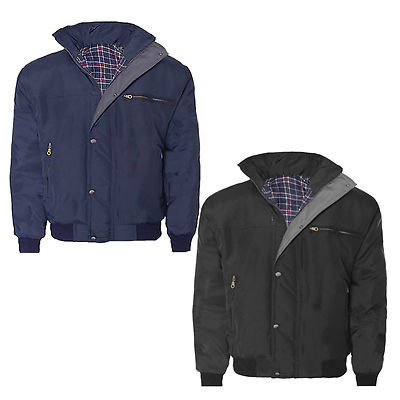 Mens New Sky Diver Bomber Warm Padded Quilted Check Lined Heavy Work Jacket Coat