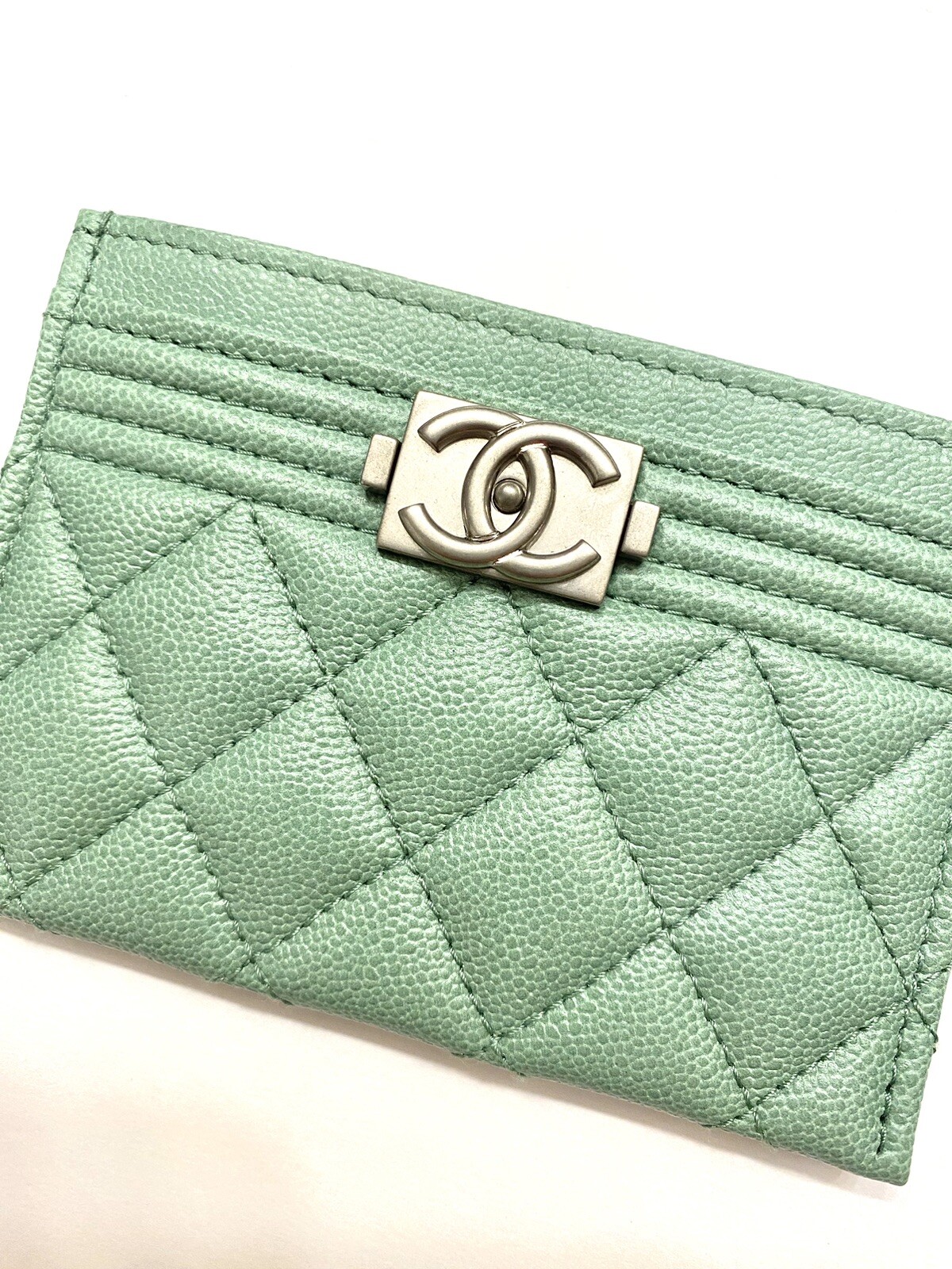 CHANEL Caviar Quilted Boy Sage Green Card Holder Wallet image 4