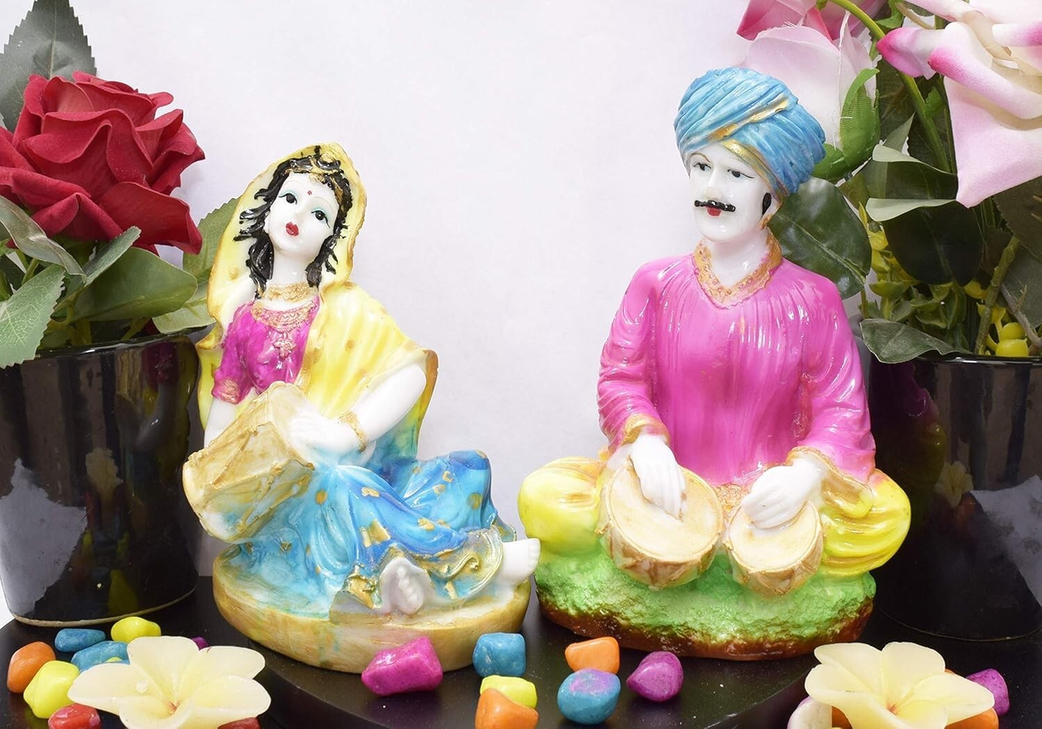 Rajasthani Musicians Statue Polyresin Multicolour Marble Finish Decorative Showp