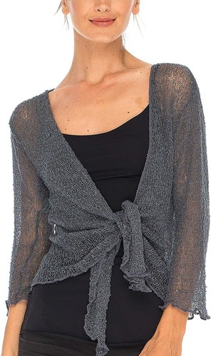 SHU-SHI Womens Sheer Shrug Tie Top Open 