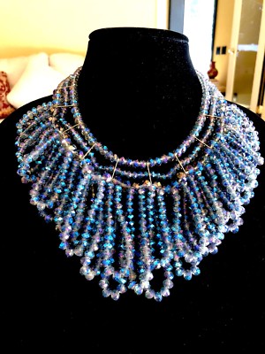 NWT COUTURE DENA G MONTANA BLUE AURORA BOREALIS BEAD STATEMENT BIB