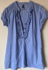 FCNY light Blue Short Denim Shirt Dress Tunic Top Size 10 M Holiday Summer Beach