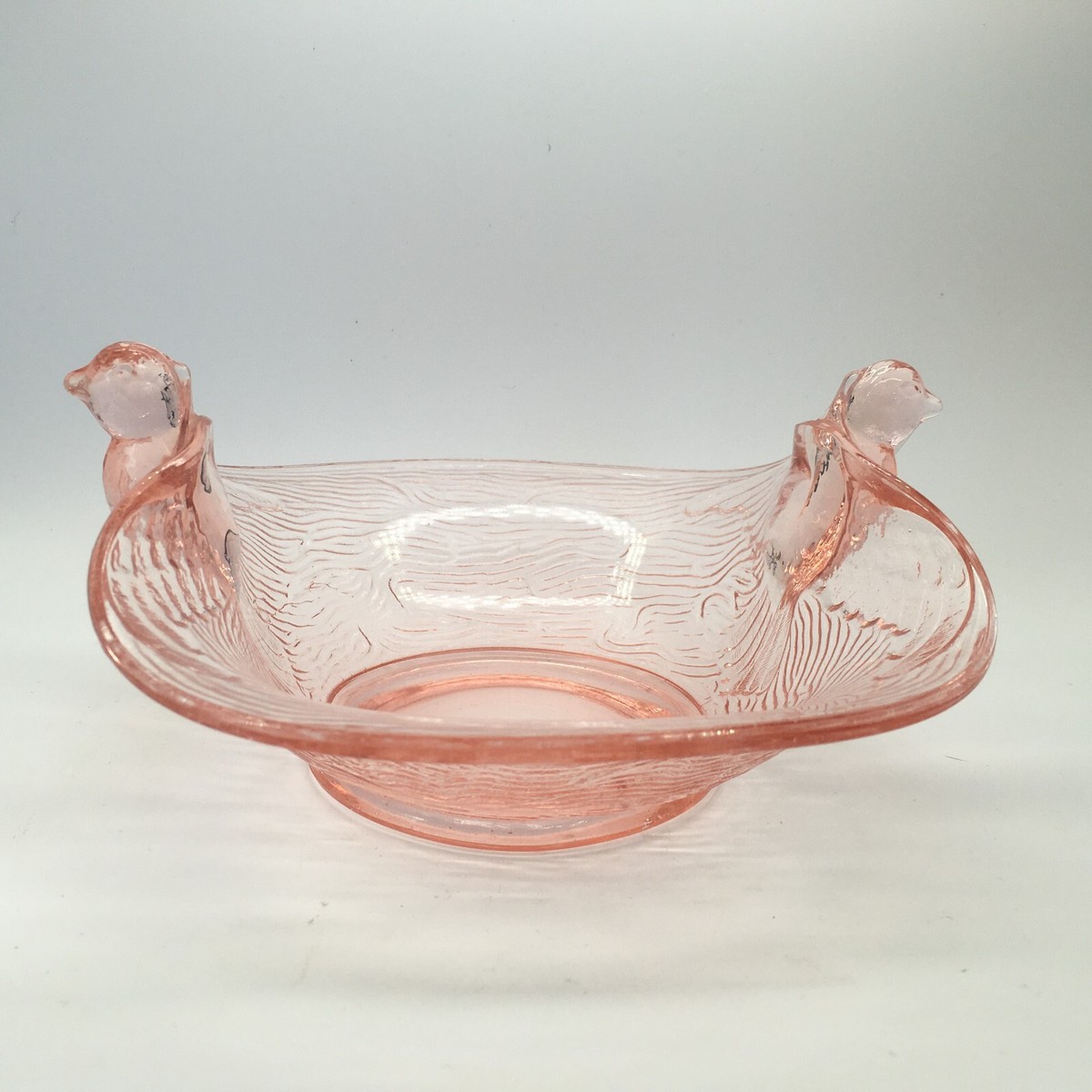 Vintage Fenton Pink Depression Glass Double Handle Bird Candy Dish