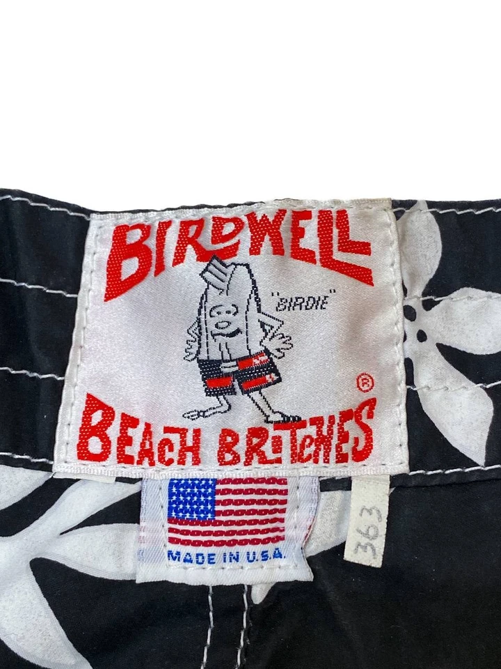 Birdwell Beach Britches Board Shorts Men's Trunks Floral Black White Vintage USA - Image 2 of 4