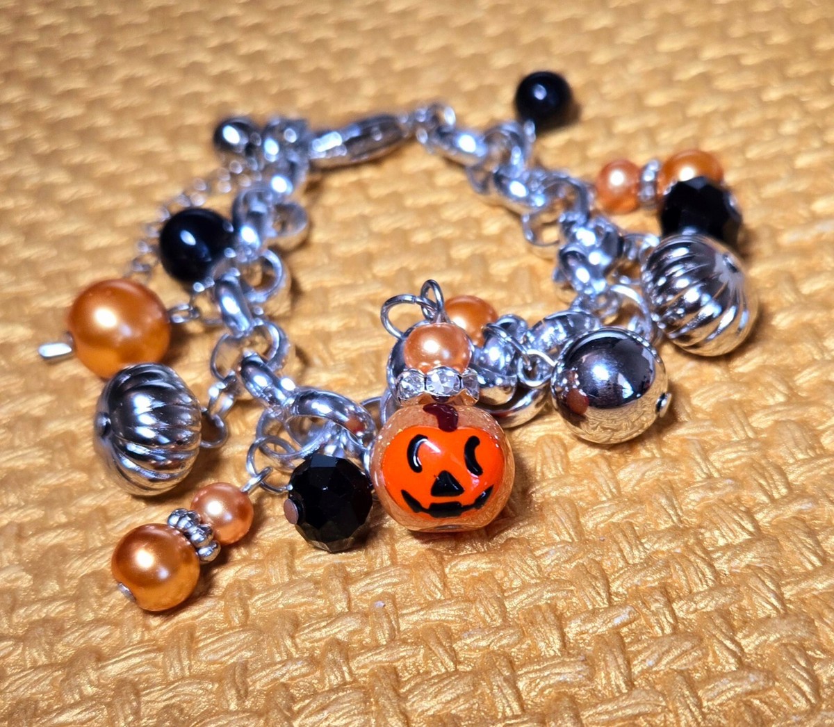 Halloween Bracelet Chain Beaded Charm Bracelet Pumpkin Orange