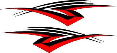 vinyl graphics stripe/ swoosh 2 decal sticker set 5''x22'' red & black