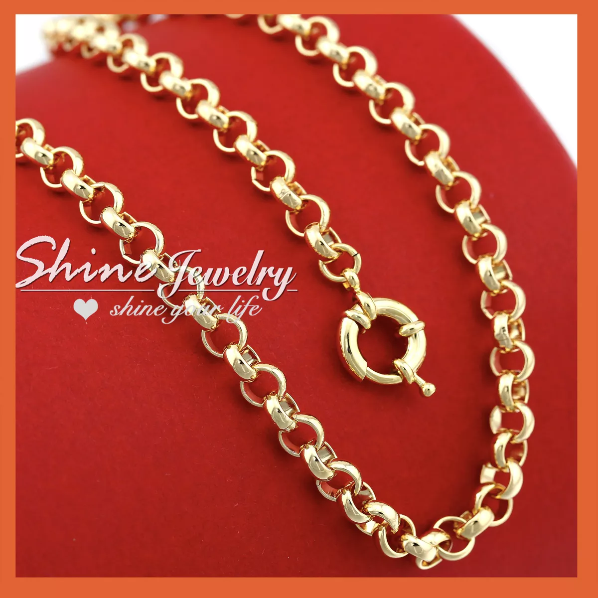 18K GOLD GF WOMEN LADY SOLID BELCHER RINGS LINKS CHAIN DRESS